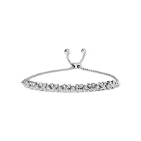 Silver 1/4 Cttw Diamond Marquise Shaped Link Adjustable Bolo Bracelet