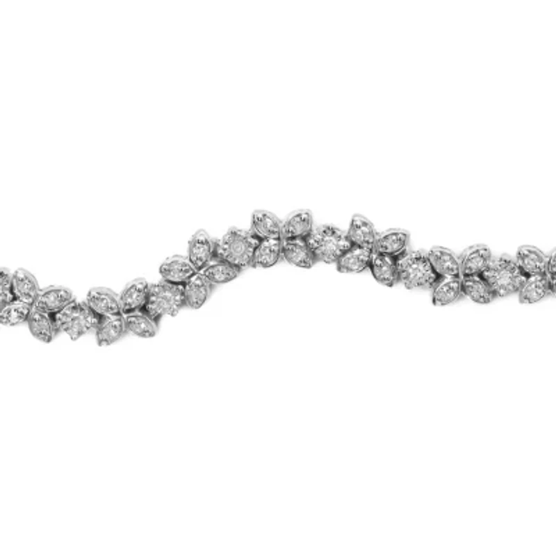 Silver 1/4 Cttw Diamond Marquise Shaped Link Adjustable Bolo Bracelet