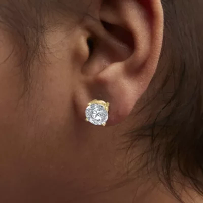 Lab Created 14K Gold Round Lab Grown Diamond Solitaire Stud Earrings