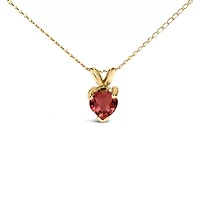 14K Gold 5X5 MM Heart Shaped Gemstone Solitaire Pendant Necklace