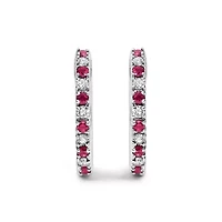 10K Gold Alternating Diamond and Red Ruby Huggy Hoop Earrings