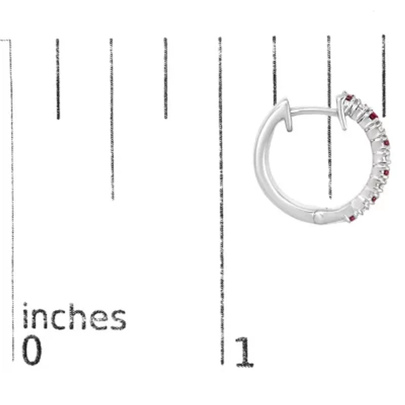 10K Gold Alternating Diamond and Red Ruby Huggy Hoop Earrings