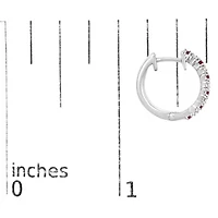 10K Gold Alternating Diamond and Red Ruby Huggy Hoop Earrings