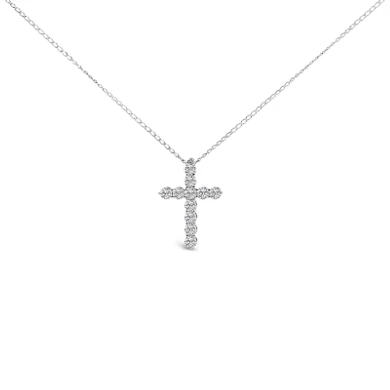 Lab Created 14K Gold 1/2 Cttw Lab Grown Diamond 11 Stone Cross Pendant Necklace