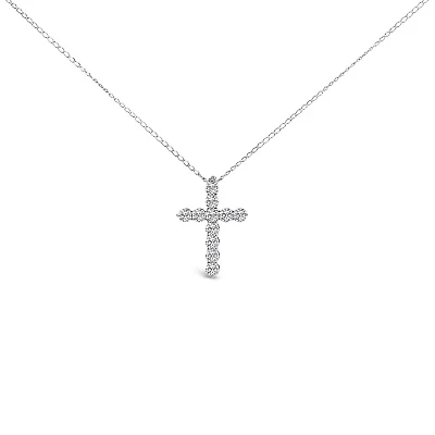 Lab Created 14K Gold 1/2 Cttw Lab Grown Diamond 11 Stone Cross Pendant Necklace