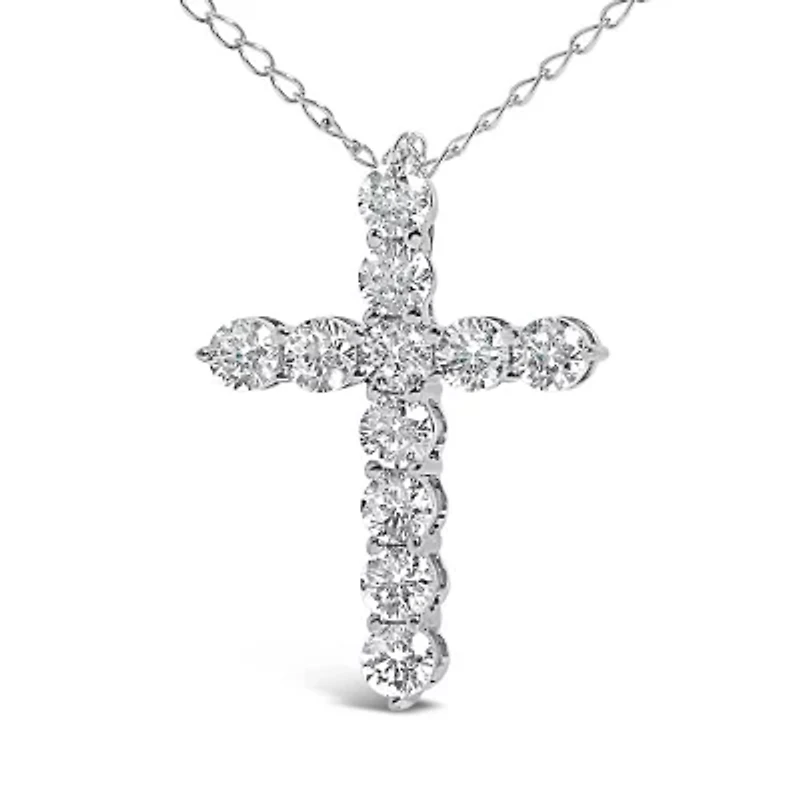 Lab Created 14K Gold 1/2 Cttw Lab Grown Diamond 11 Stone Cross Pendant Necklace