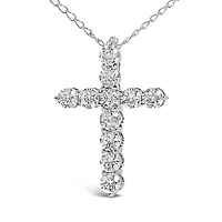 Lab Created 14K Gold 1/2 Cttw Lab Grown Diamond 11 Stone Cross Pendant Necklace