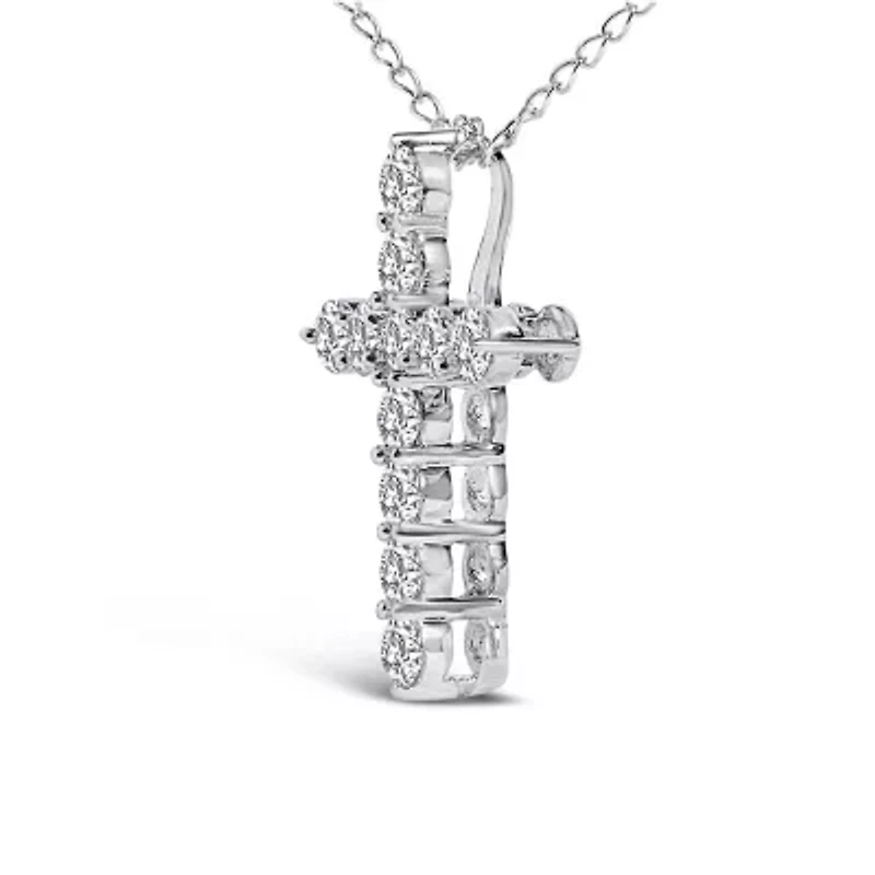 Lab Created 14K Gold 1/2 Cttw Lab Grown Diamond 11 Stone Cross Pendant Necklace