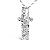 Lab Created 14K Gold 1/2 Cttw Lab Grown Diamond 11 Stone Cross Pendant Necklace