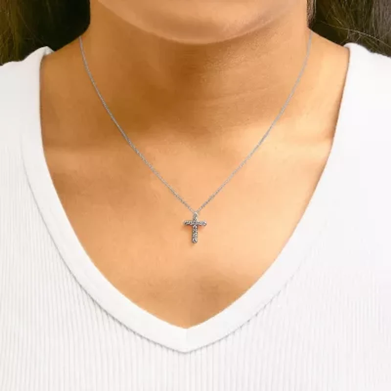 Lab Created 14K Gold 1/2 Cttw Lab Grown Diamond 11 Stone Cross Pendant Necklace