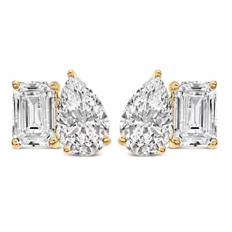 Lab Created 14K Gold 2.0 Cttw Emerald and Pear Toi et Moi Lab Grown Diamond Stud Earrings