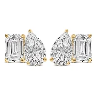 Lab Created 14K Gold 2.0 Cttw Emerald and Pear Toi et Moi Lab Grown Diamond Stud Earrings