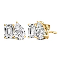Lab Created 14K Gold 2.0 Cttw Emerald and Pear Toi et Moi Lab Grown Diamond Stud Earrings