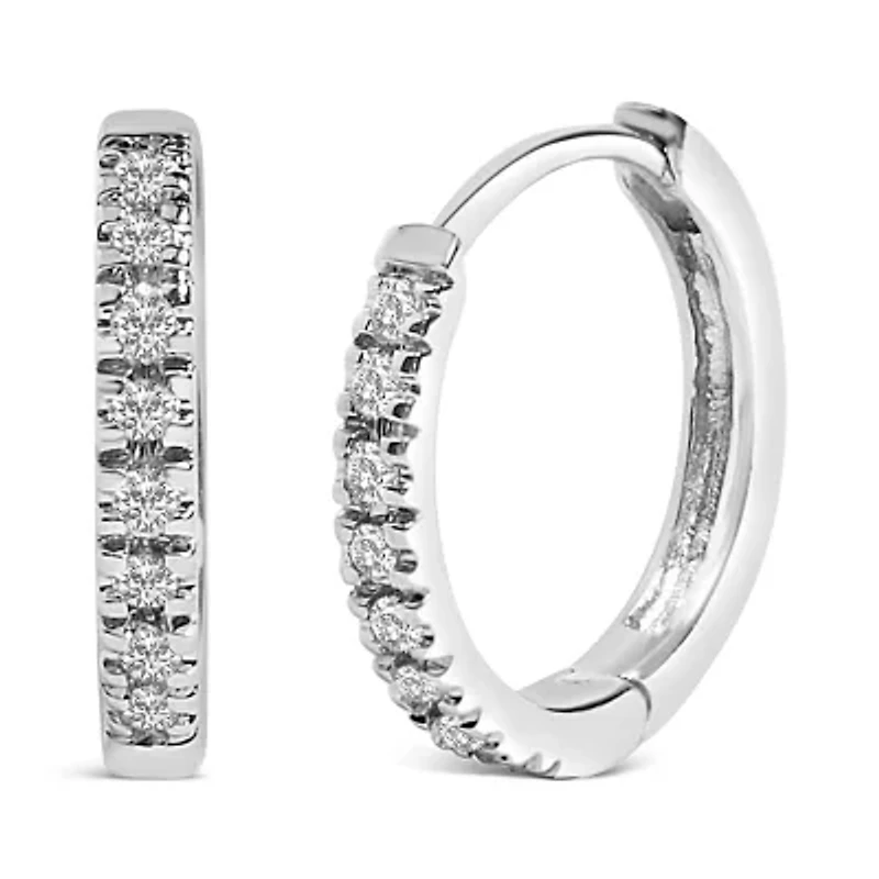 14K Gold 1/5 CTW Diamond Huggie Hoop Earrings