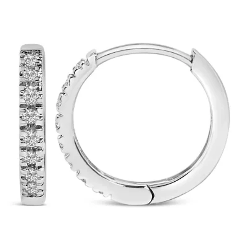 14K Gold 1/5 CTW Diamond Huggie Hoop Earrings
