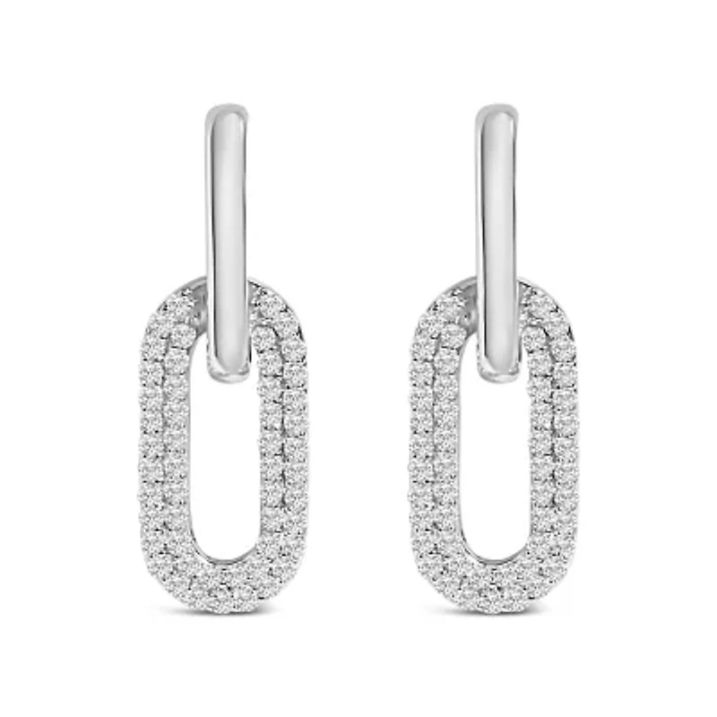 Lab Created 10K Gold 1/2 Cttw Lab Grown Diamond Dangling Paperclip Drop Earrings