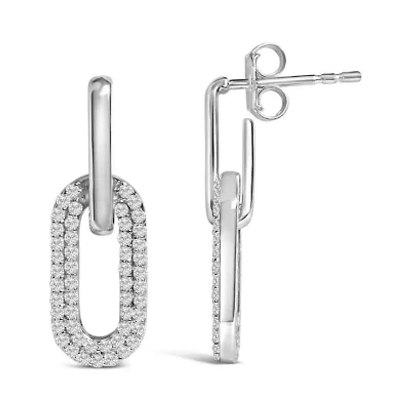 Lab Created 10K Gold 1/2 Cttw Lab Grown Diamond Dangling Paperclip Drop Earrings