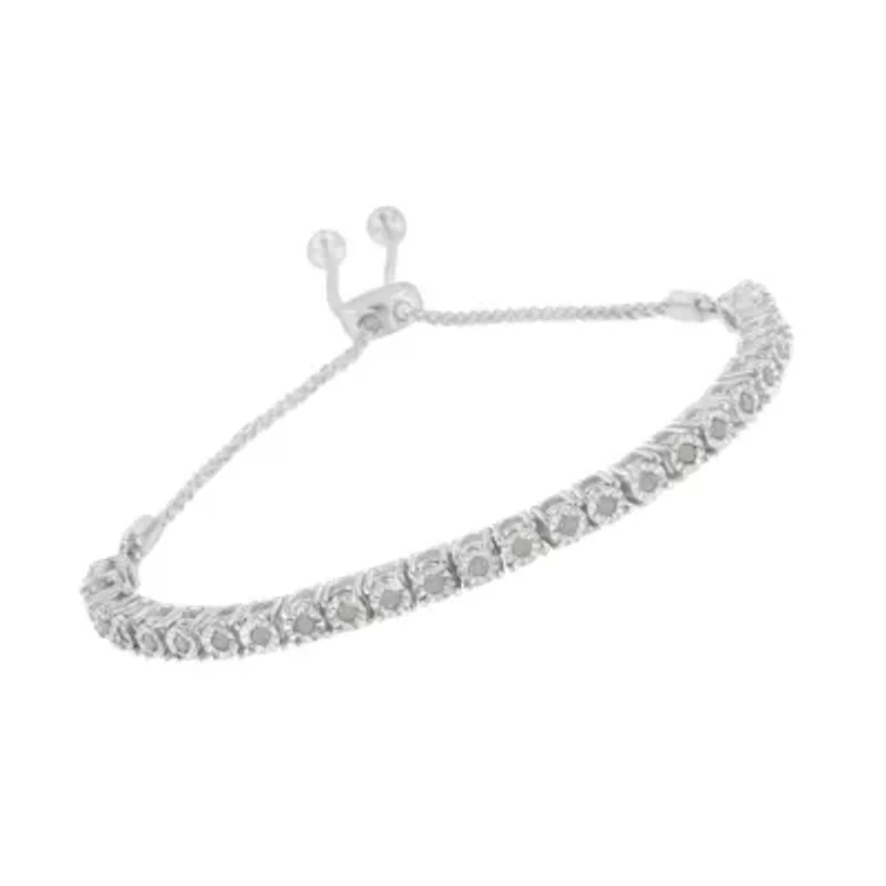 Silver 1/4 Cttw Diamond 4”-10” Adjustable Bolo Tennis Bracelet