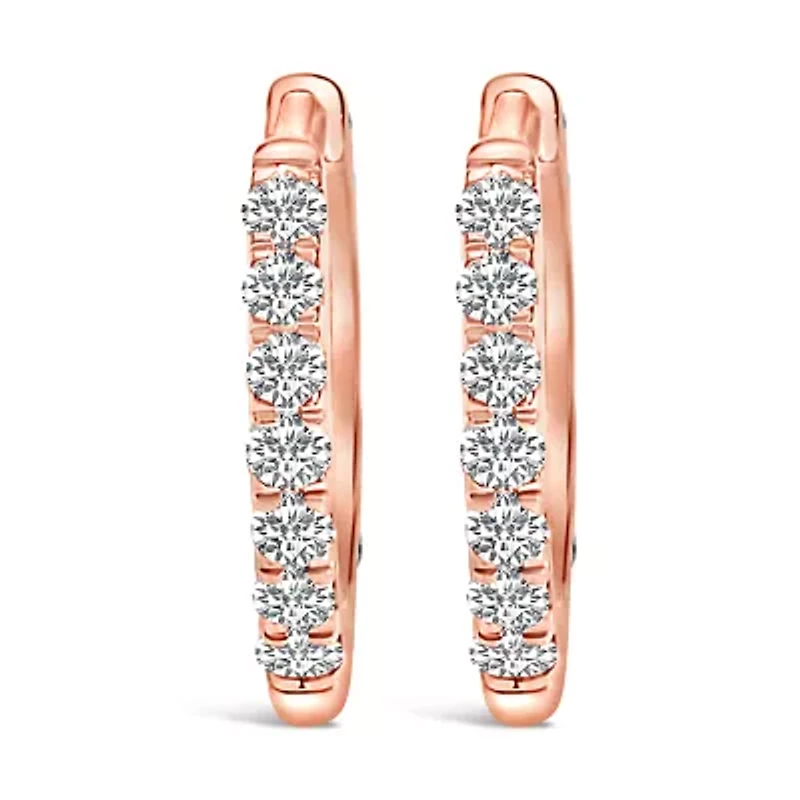10K Gold 1/4 Cttw Diamond Double Sided Huggie Hoop Earrings