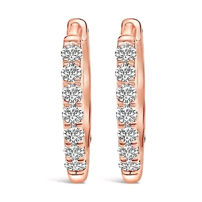 10K Gold 1/4 Cttw Diamond Double Sided Huggie Hoop Earrings