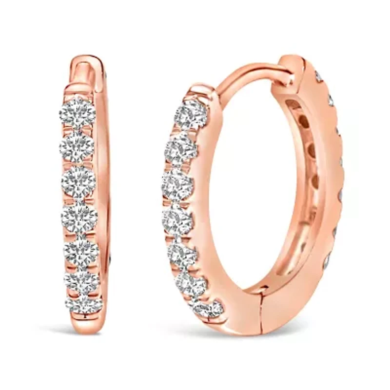 10K Gold 1/4 Cttw Diamond Double Sided Huggie Hoop Earrings