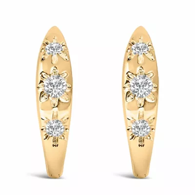 Lab Created 10K Gold 1/5 Cttw Lab Grown Diamond Three Stone Huggie Hoop Earrings