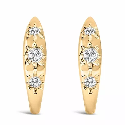 Lab Created 10K Gold 1/5 Cttw Lab Grown Diamond Three Stone Huggie Hoop Earrings