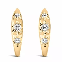 Lab Created 10K Gold 1/5 Cttw Lab Grown Diamond Three Stone Huggie Hoop Earrings