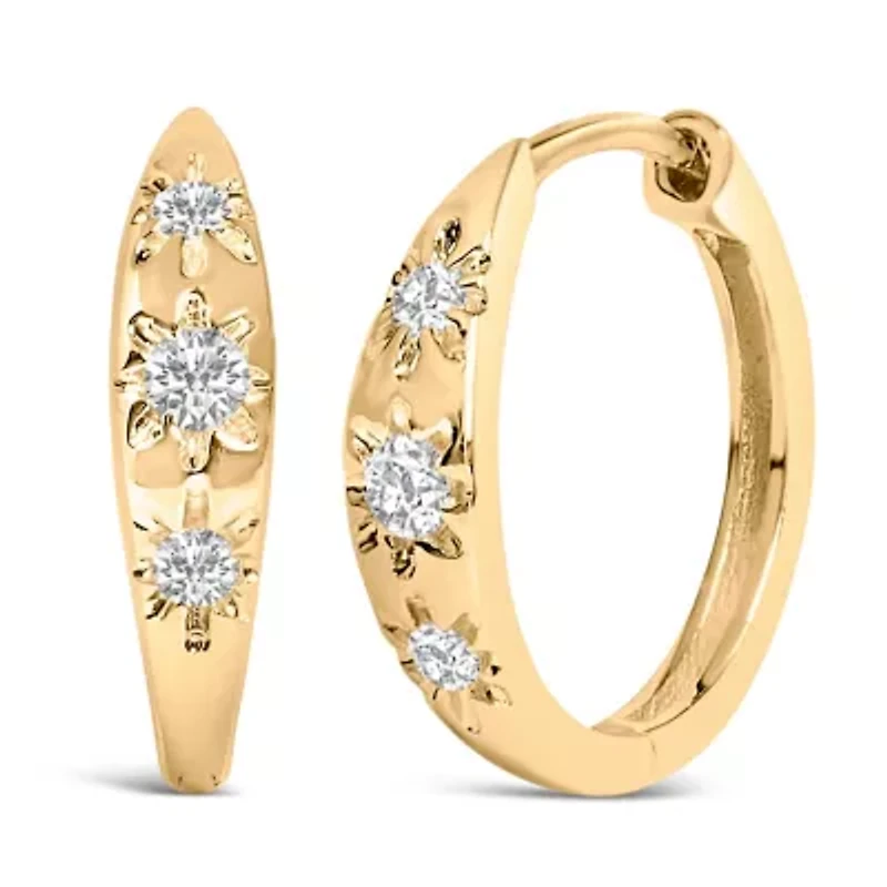 Lab Created 10K Gold 1/5 Cttw Lab Grown Diamond Three Stone Huggie Hoop Earrings