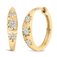 Lab Created 10K Gold 1/5 Cttw Lab Grown Diamond Three Stone Huggie Hoop Earrings