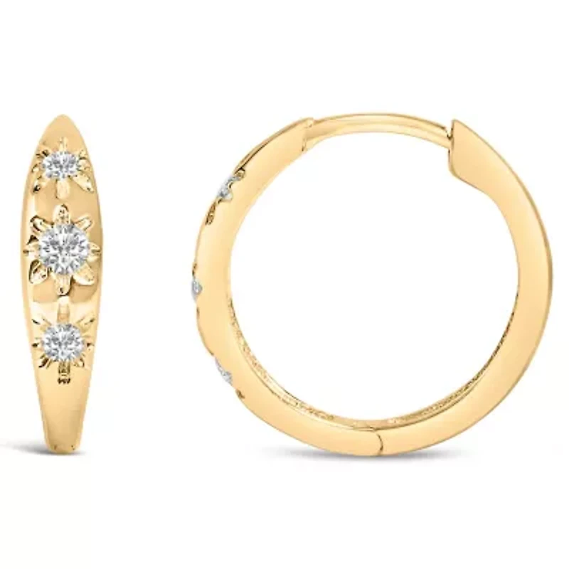 Lab Created 10K Gold 1/5 Cttw Lab Grown Diamond Three Stone Huggie Hoop Earrings