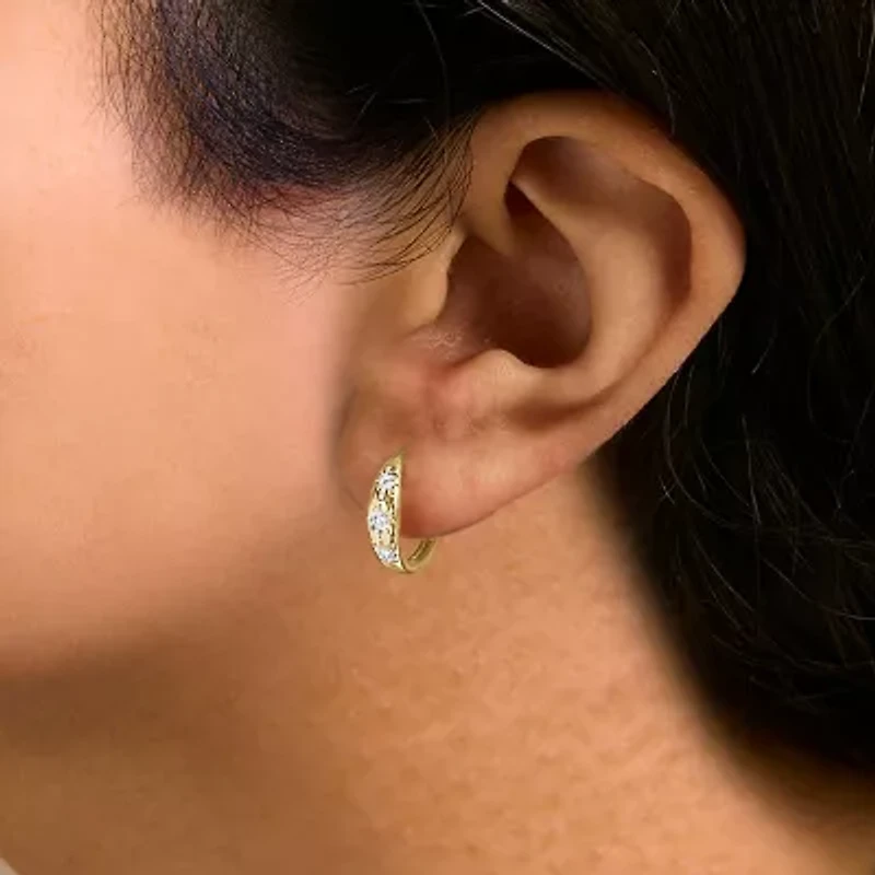 Lab Created 10K Gold 1/5 Cttw Lab Grown Diamond Three Stone Huggie Hoop Earrings