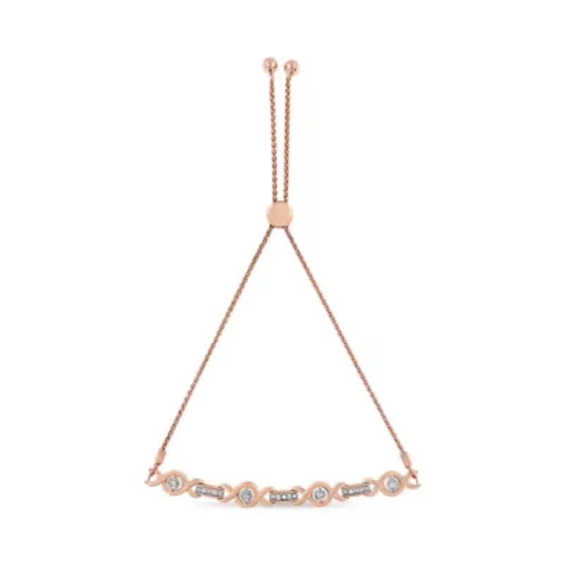 Silver Diamond Accent Twist 4”-10” Adjustable Bolo Bracelet