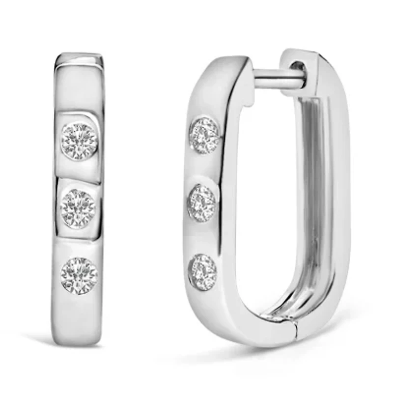 Lab Created 10K Gold 1/10 Cttw Three Stone Lab Grown Diamond Oval Huggies Hoop Earrings