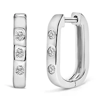 Lab Created 10K Gold 1/10 Cttw Three Stone Lab Grown Diamond Oval Huggies Hoop Earrings