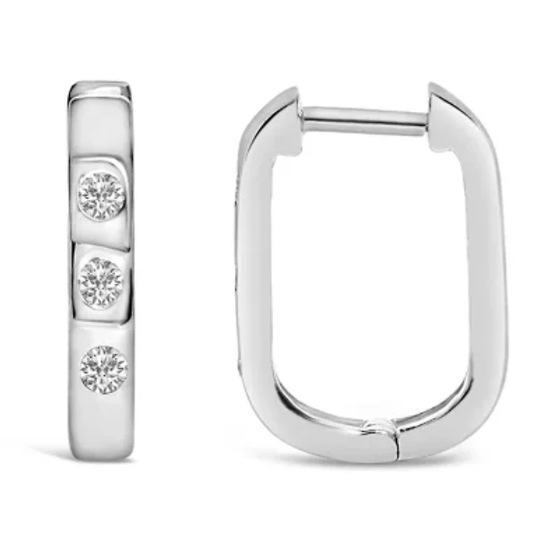 Lab Created 10K Gold 1/10 Cttw Three Stone Lab Grown Diamond Oval Huggies Hoop Earrings