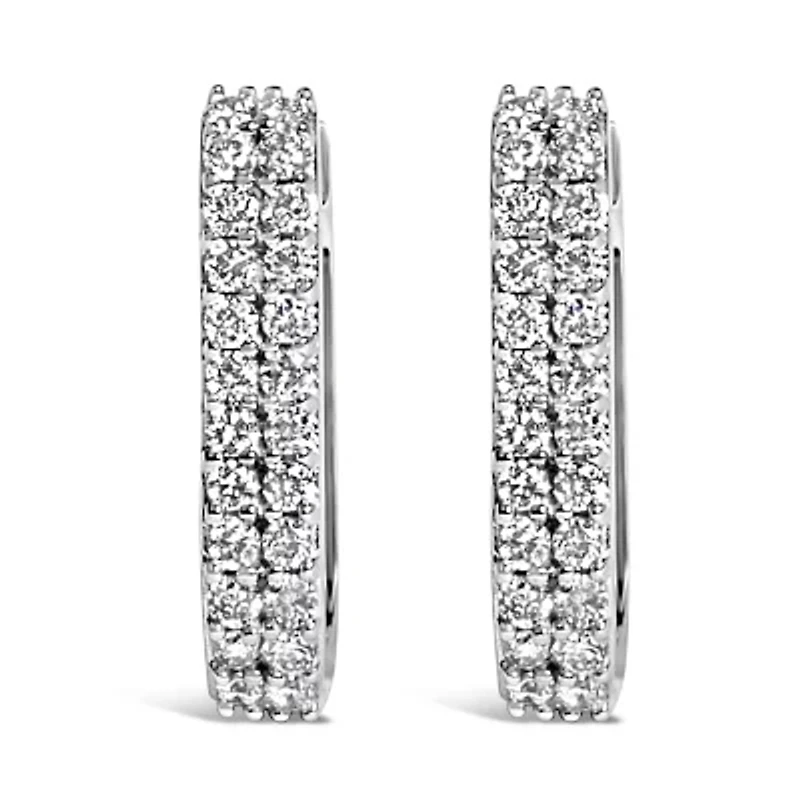 Lab Created 10K Gold 1/4 Cttw Lab Grown Diamond Double Row Huggie Hoop Earrings