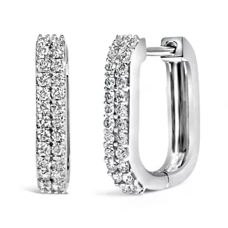 Lab Created 10K Gold 1/4 Cttw Lab Grown Diamond Double Row Huggie Hoop Earrings
