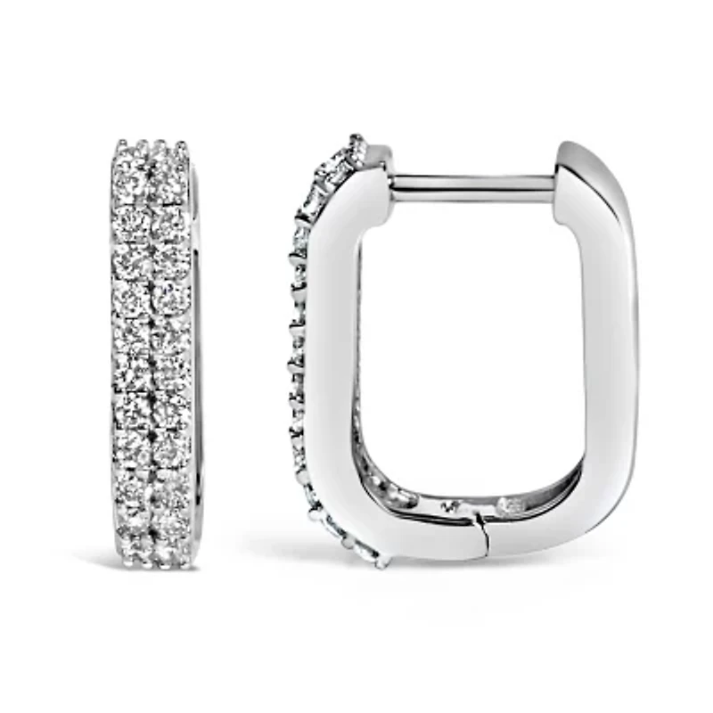 Lab Created 10K Gold 1/4 Cttw Lab Grown Diamond Double Row Huggie Hoop Earrings