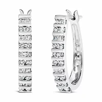 10K Gold 1.0 Cttw Alternating Diamond "U" Hoop Earrings