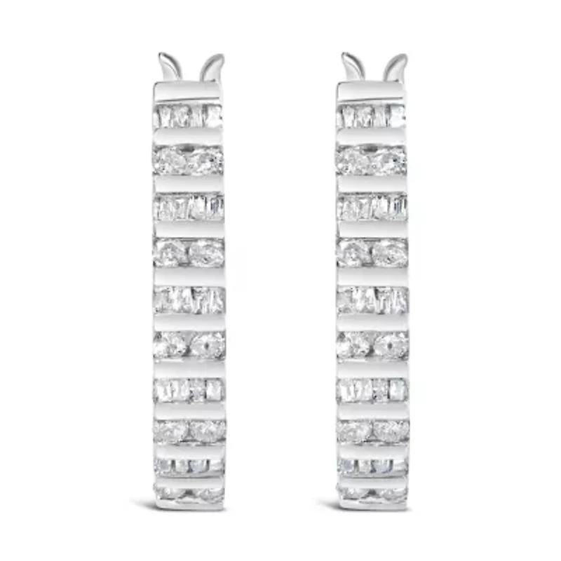 10K Gold 1.0 Cttw Alternating Diamond "U" Hoop Earrings