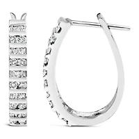 10K Gold 1.0 Cttw Alternating Diamond "U" Hoop Earrings