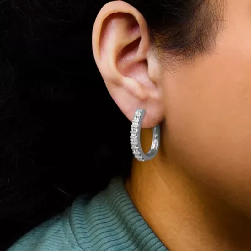 10K Gold 1.0 Cttw Alternating Diamond "U" Hoop Earrings