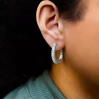 10K Gold 1.0 Cttw Alternating Diamond "U" Hoop Earrings