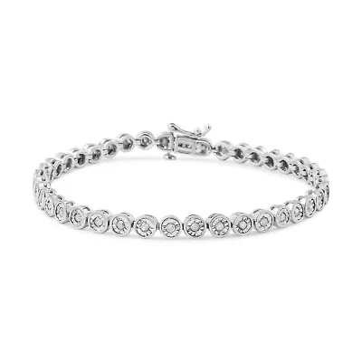 Silver 1.0 Cttw Diamond Bezel Link Design Tennis Bracelet