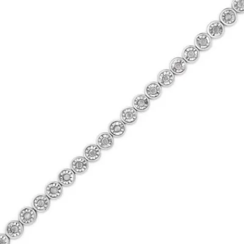 Silver 1.0 Cttw Diamond Bezel Link Design Tennis Bracelet