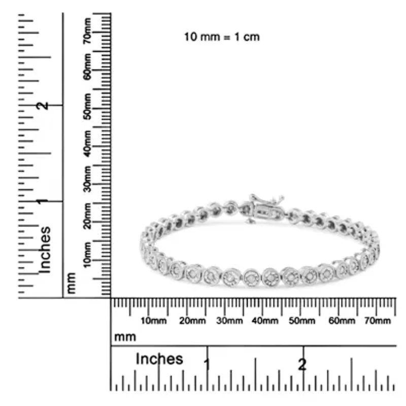 Silver 1.0 Cttw Diamond Bezel Link Design Tennis Bracelet