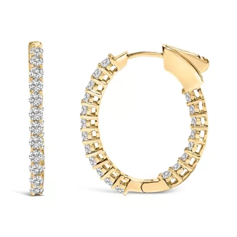 Lab Created 14K Gold 1.0 Cttw Oval Lab Grown Diamond Hoop Earrings