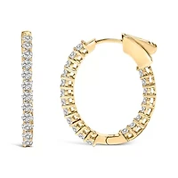 Lab Created 14K Gold 1.0 Cttw Oval Lab Grown Diamond Hoop Earrings