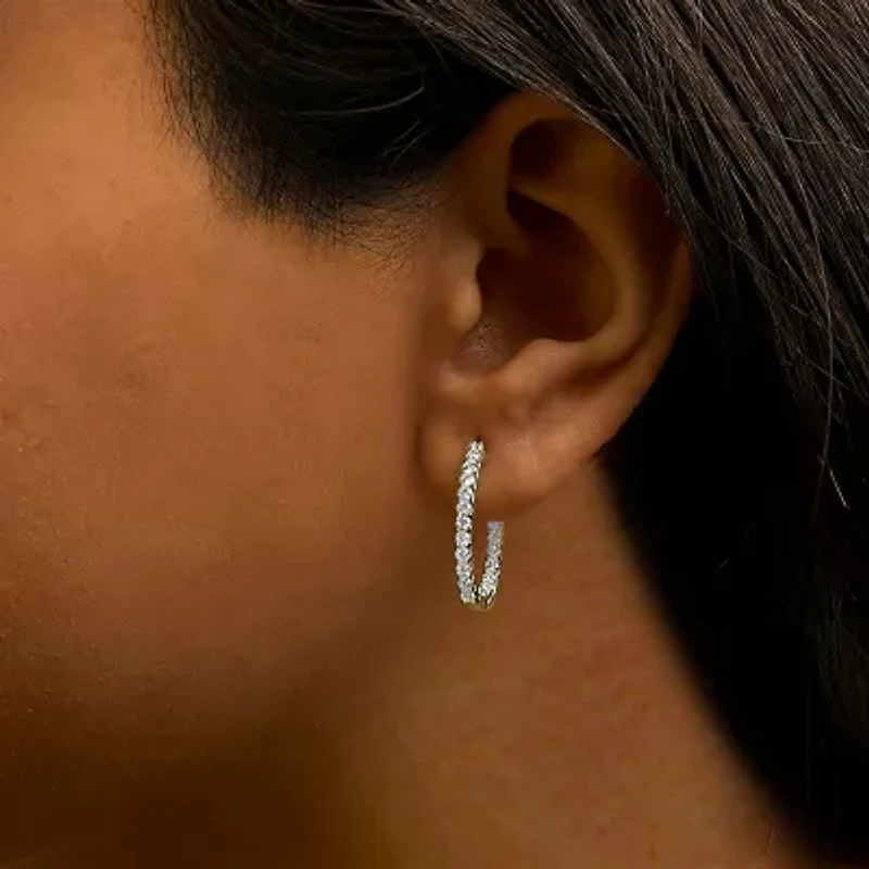 Lab Created 14K Gold 1.0 Cttw Oval Lab Grown Diamond Hoop Earrings